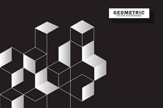 Abstract cubes geometric tile and mosaic wall or grid hexagon technology wallpaper. black and grey geometric block cube structure backdrop grid triangle texture vintage design