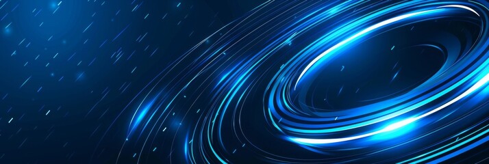 Obraz premium The digital space is filled with dynamic blue light rings, creating an ideal backdrop for themes related to technology