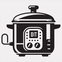Electric pan Pressure Cooker silhouette vector on a white background