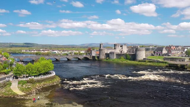13th century King Johns Castle in Limerick by the Shannon river, Ireland