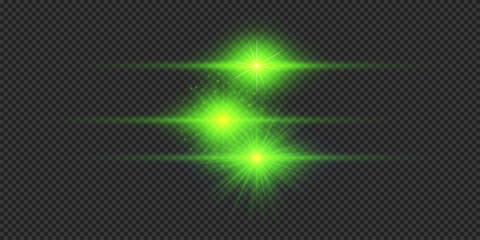 Set of green horizontal light effects of lens flares