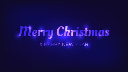 Merry Christmas and Happy New Year neon background