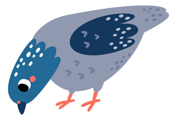 Dove eat from ground. Cute pigeon character drawing