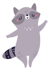 Raccoon waving hand. Greeting animal cute character