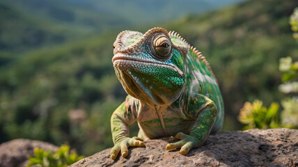 Obraz premium Veiled chameleon standing on a rock
