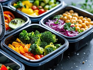 Colorful assortment of fresh vegetables in meal prep containers for healthy eating and meal planning.