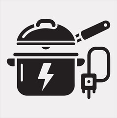 Electric pan Pressure Cooker silhouette vector on a white background