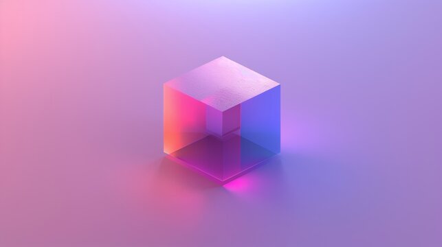 Enchanting visual is created as a translucent cube casts vibrant colors on a gradient background