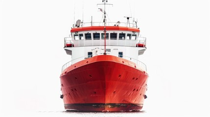 A small boat with red and white stripes floating on calm water