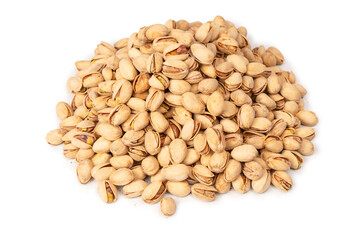 Tasty pistachios isolated on a white background.