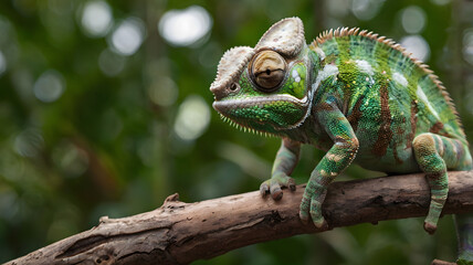 Veiled chameleon standing on a branch