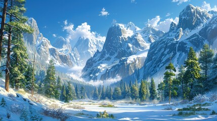 Fototapeta premium Serene Winter Wonderland in the Majestic Mountain Landscape