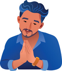 Young man keeping hands together in praying gesture