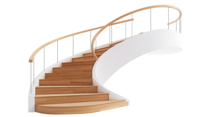A spiral staircase made of wood isolated on a transparent background