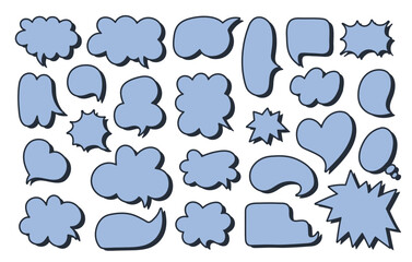 Set of blue speech bubbles isolated on a white background. Cartoon balloon word design. Vector illustration	