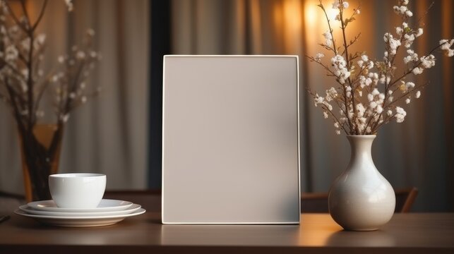 Elegant wedding table setting with menu card mockup for reservations and special events