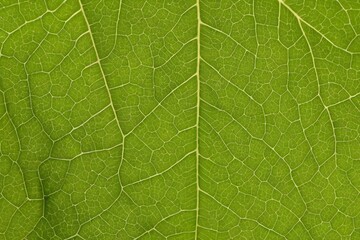 Green leaf texture macro photo. Detailed close-up of natural foliage veins and structure.