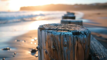 Wooden Post on Sandy Beach