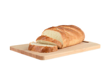 Close-up of a sliced wheat loaf on a cutting board.