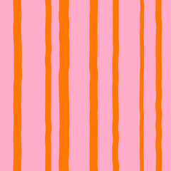 Materiał do szycia Abstract seamless pattern of red wavy vertical stripes on a pink background, hand drawn illustration