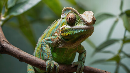 Fototapeta premium Veiled chameleon standing on a branch