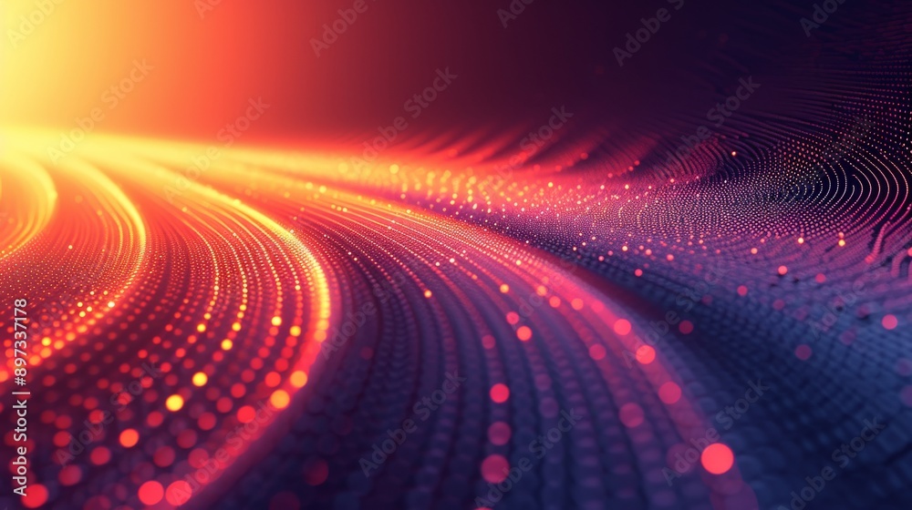 Poster glowing particle wave on a dark background, abstract futuristic concept