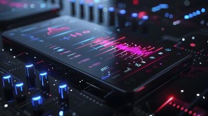 Obraz premium Futuristic 3D Music Mixer Interface with Holographic Display and Sleek Controls