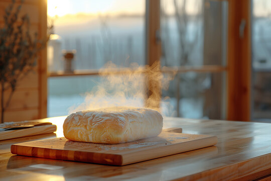fresh bread on the table in the morning
