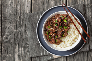 Bulgogi, Korean BBQ Beef with rice, top view