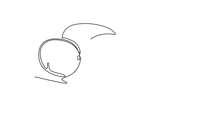Self drawing animation of single line draw three whole healthy organic potatoes for farm logo identity. Fresh root vegetable concept for edible plant icon. Continuous line draw. Full length animated