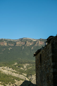 Abandoned village under the mountains and yesa lake