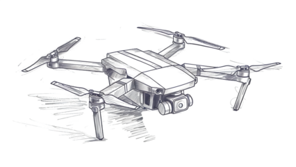Sketch of delivery drone isolated on a transparent background, PNG