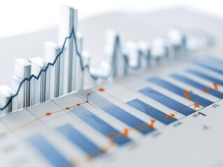 A clean white background featuring a bar graph with a sharp increase in stock values, reflecting a market surge.