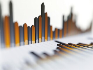 A clean white background featuring a bar graph with a sharp increase in stock values, reflecting a market surge.