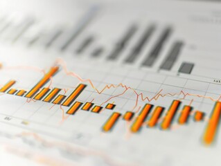 A clean white background featuring a bar graph with a sharp increase in stock values, reflecting a market surge.