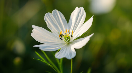 Obraz premium A macro picture of a white flower with a shallow depth of field (DOF).