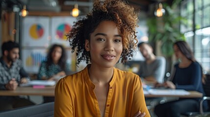 Team of employees discussing vibrant data charts on a digital screen in a sleek and welllit office Clean Design High Detail