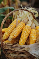 Basket with Corn on Table