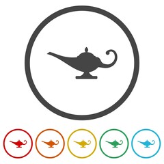 Arabian Magic Oil Lamp icon. Set icons in color circle buttons