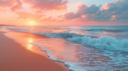 Obraz premium Breathtaking Sunset Over the Tranquil Ocean Waves