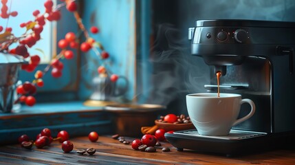 Drip coffee maker with freshly brewed Arabica coffee, rich fragrance, coffee aroma