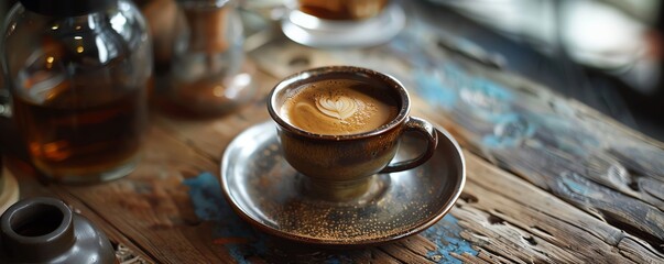 Filtered Arabica coffee served in a ceramic cup, fragrant aroma, coffee perfection