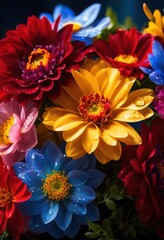 Fototapeta premium stunning bouquet colorful flowers bathed perfect natural showcasing vibrant petals lush greenery captivating floral display, colors, arrangement, nature, beauty