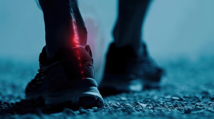 Calf pain with a red highlight on the affected area, banner, with copy space
