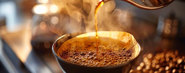 Steaming pourover coffee with Arabica beans, inviting fragrance, brewing perfection