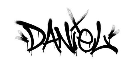 Sprayed Daniel name with overspray in black over white. Vector illustration.