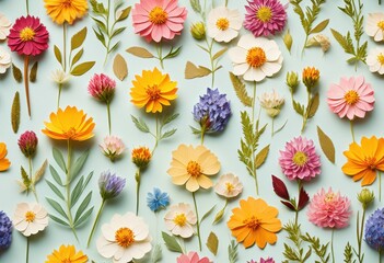 beautiful textured paper featuring delicate pressed flower designs various colors shapes perfect crafting decorations, floral, art, creative, handmade, nature