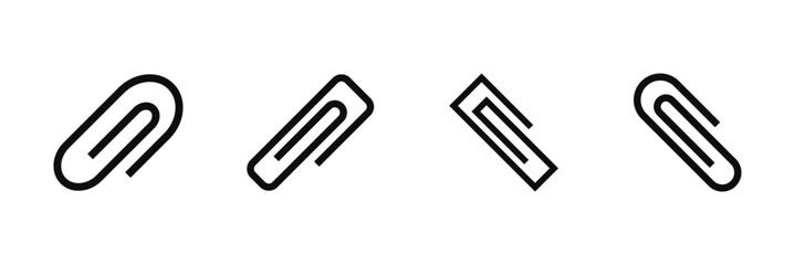 Clip vector icon set. Attach file or document paper clip symbol. Paperclip sign in black color.