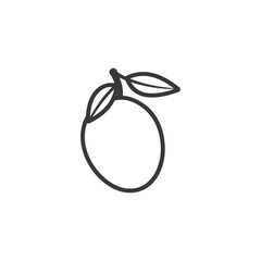 Line Drawing of a Single Plum with a Stem and Leaves