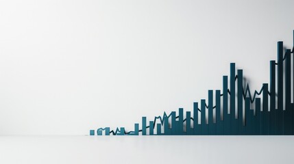 Fototapeta premium A minimalist stock chart on a white background, displaying a gradual upward slope, indicating steady stock price rise.